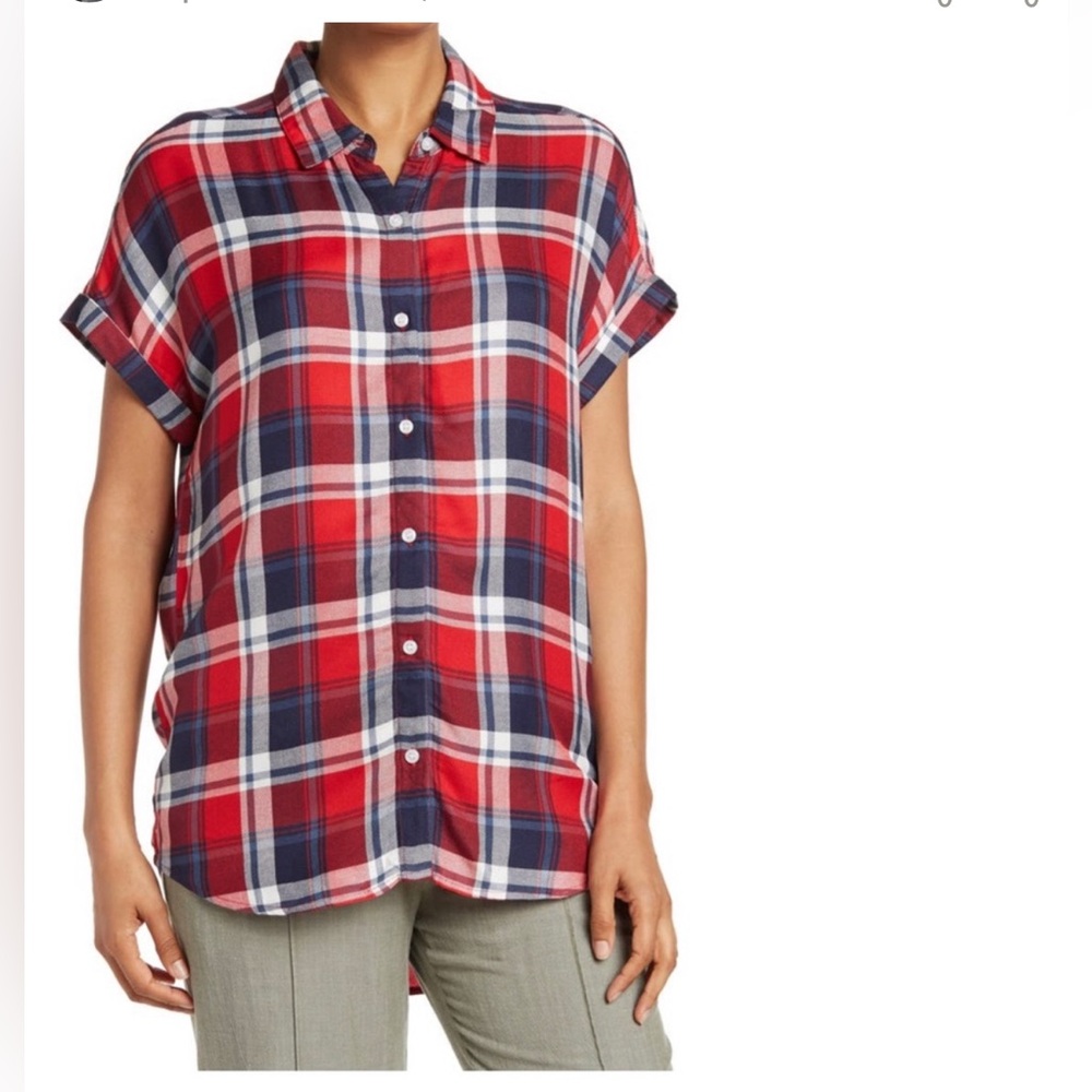 Plaid Short Sleeve Tunic Shirt NORDSTROM RACK, Size Small
